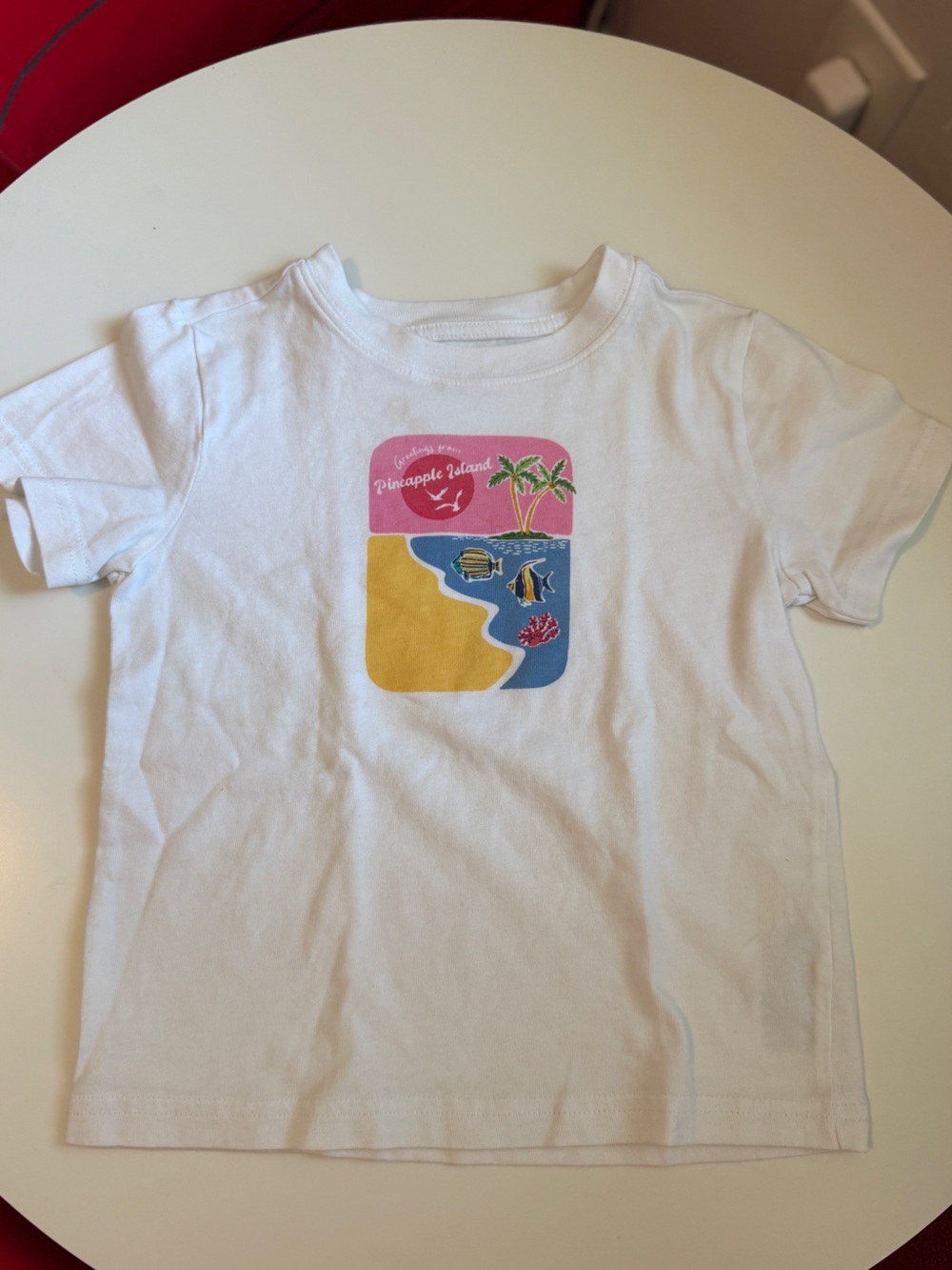 Janie and Jack White cotton Tee with Pink, Yellow & Blue Tropical Graphic 3T